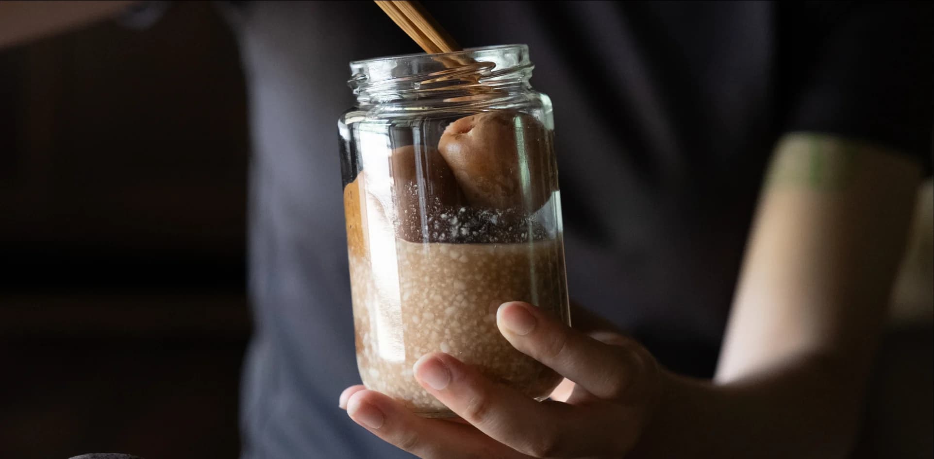 Close up of a jar used in the fermentation process