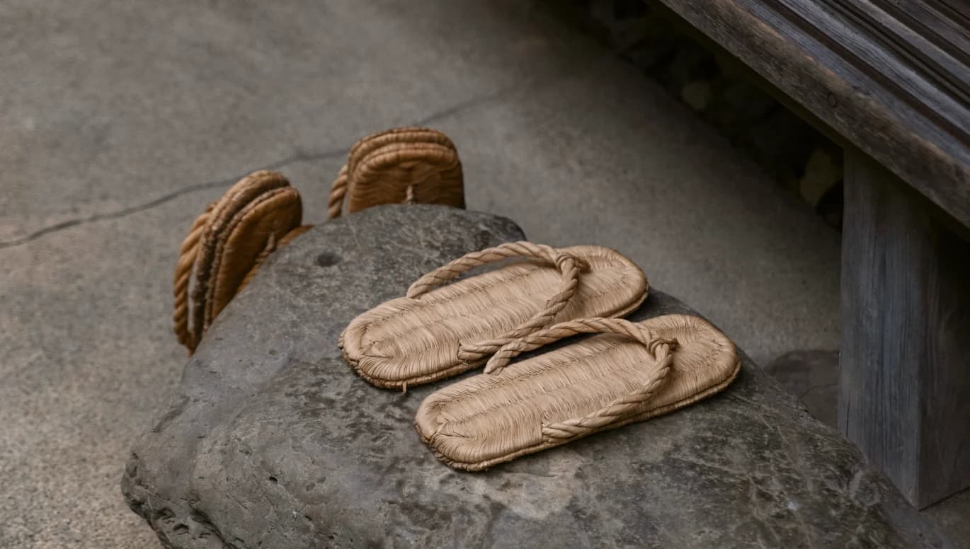 Woven sandles on a stone step