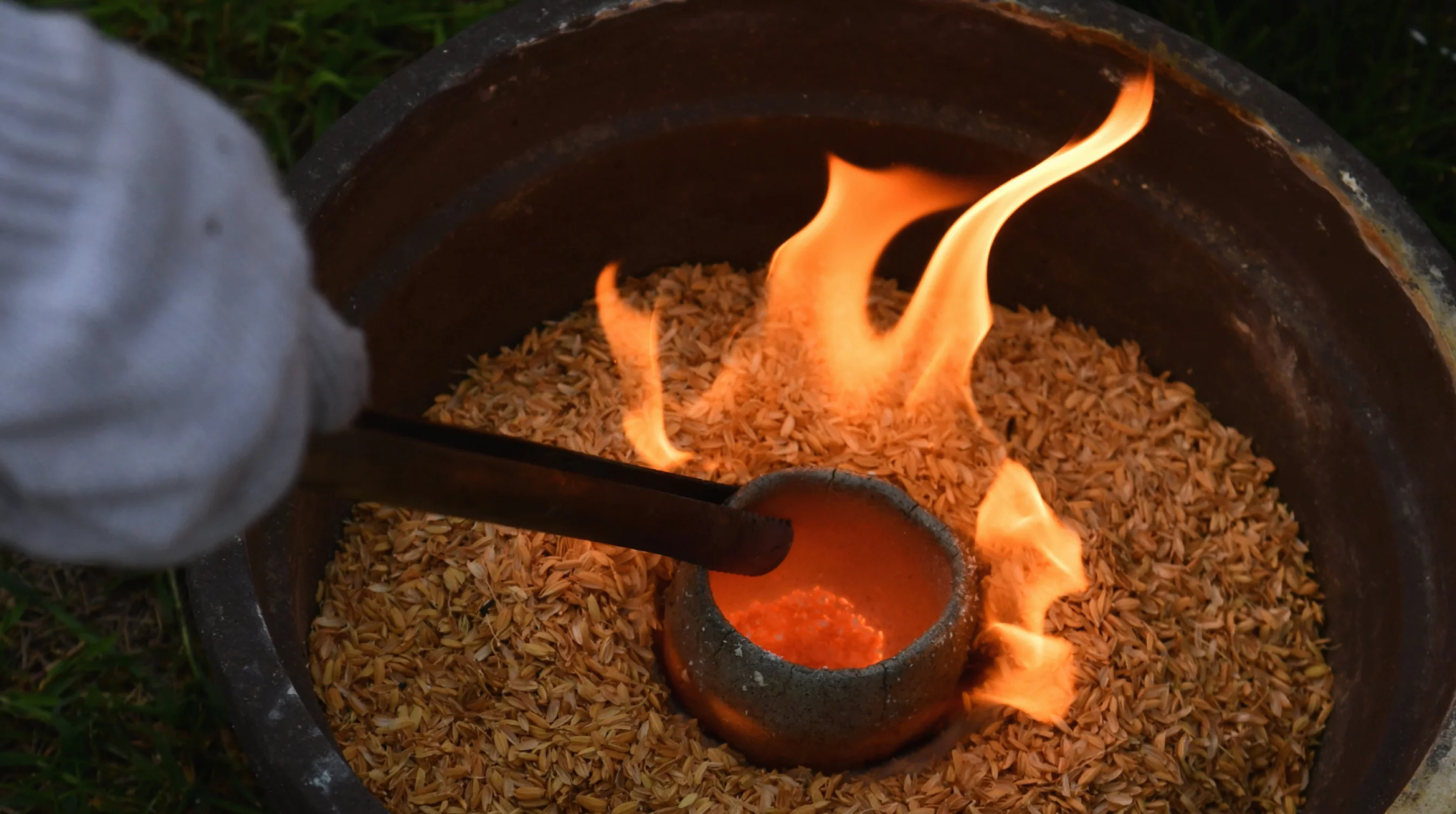 Pottery workshop interior with tools and works in progress