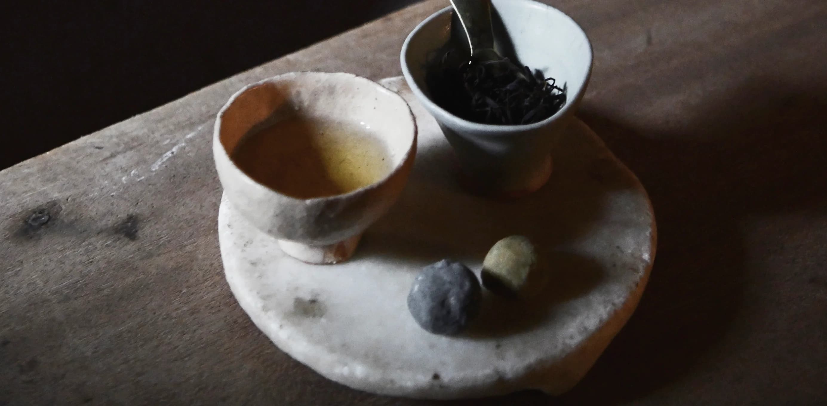 Ceramic pottery pieces on a table